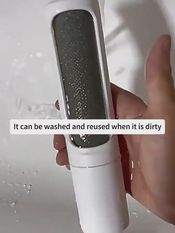 Demonstration of reusable pet hair remover roller washing and cleaning